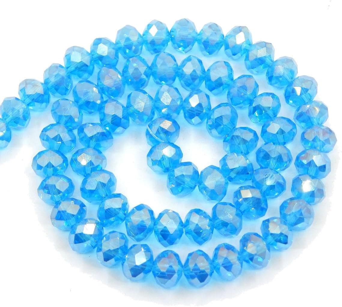 Perlin Lot de 65 perles tchèques en cristal de Bohême 8 x 6 mm, perles tchèques en verre taillé CZ, rondelles à facettes (aigue-marine AB 2x)
