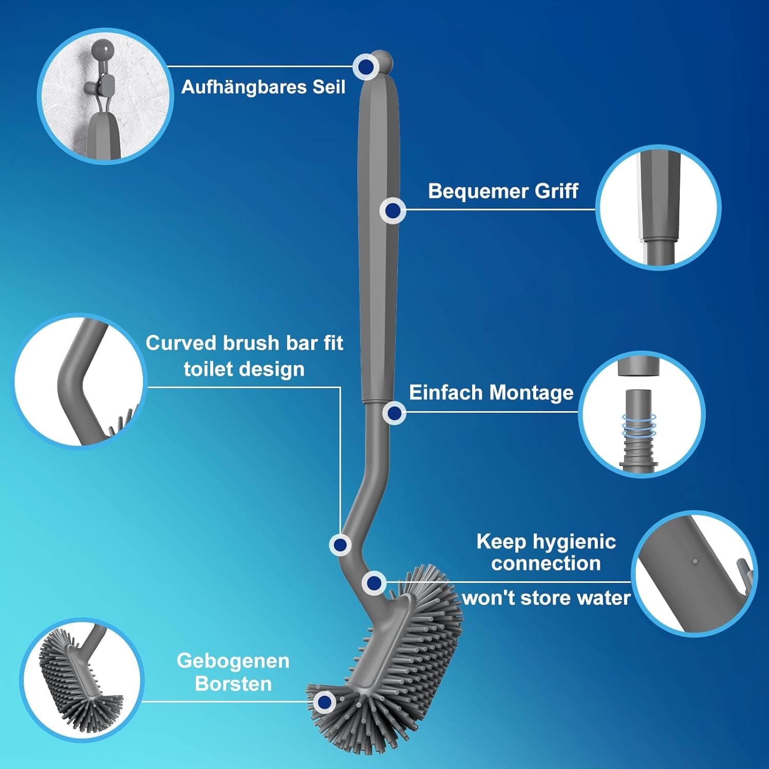 Hamitor Brosse Toilettes WC Silicone: Courbée-Bürstenkopf Balai Brosse WC