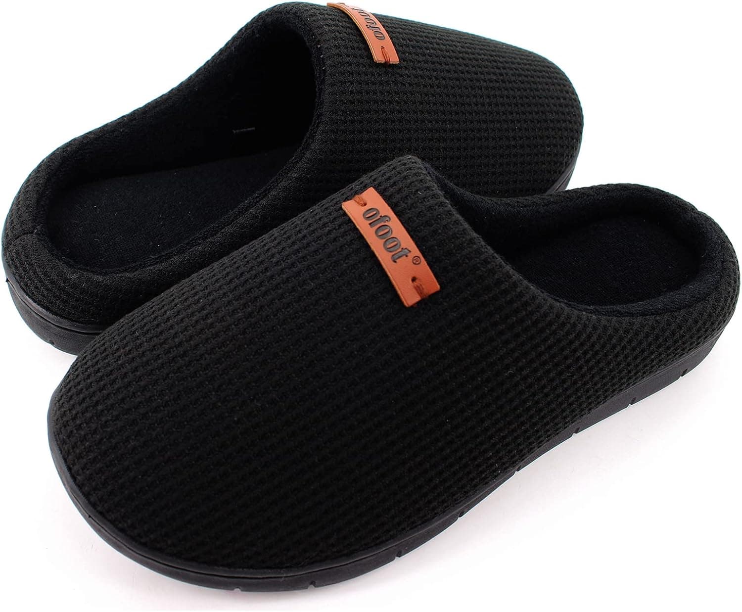 ofoot Pantoufles gaufrées en coton pour femmes et hommes Doublure éponge respirante Semelle intérieure en mousse à mémoire de forme Semelle en caoutchouc antidérapante