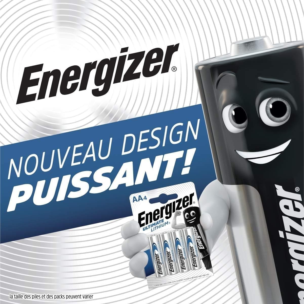 Energizer Ultimate Lithium - Piles AA (Lot de 4) - La Pile AA Qui Dure Le Plus Longtemps au Monde - Longue durée pour appareils à Haute consommation - Emballage 100% Recyclable - Conservation 25 Ans