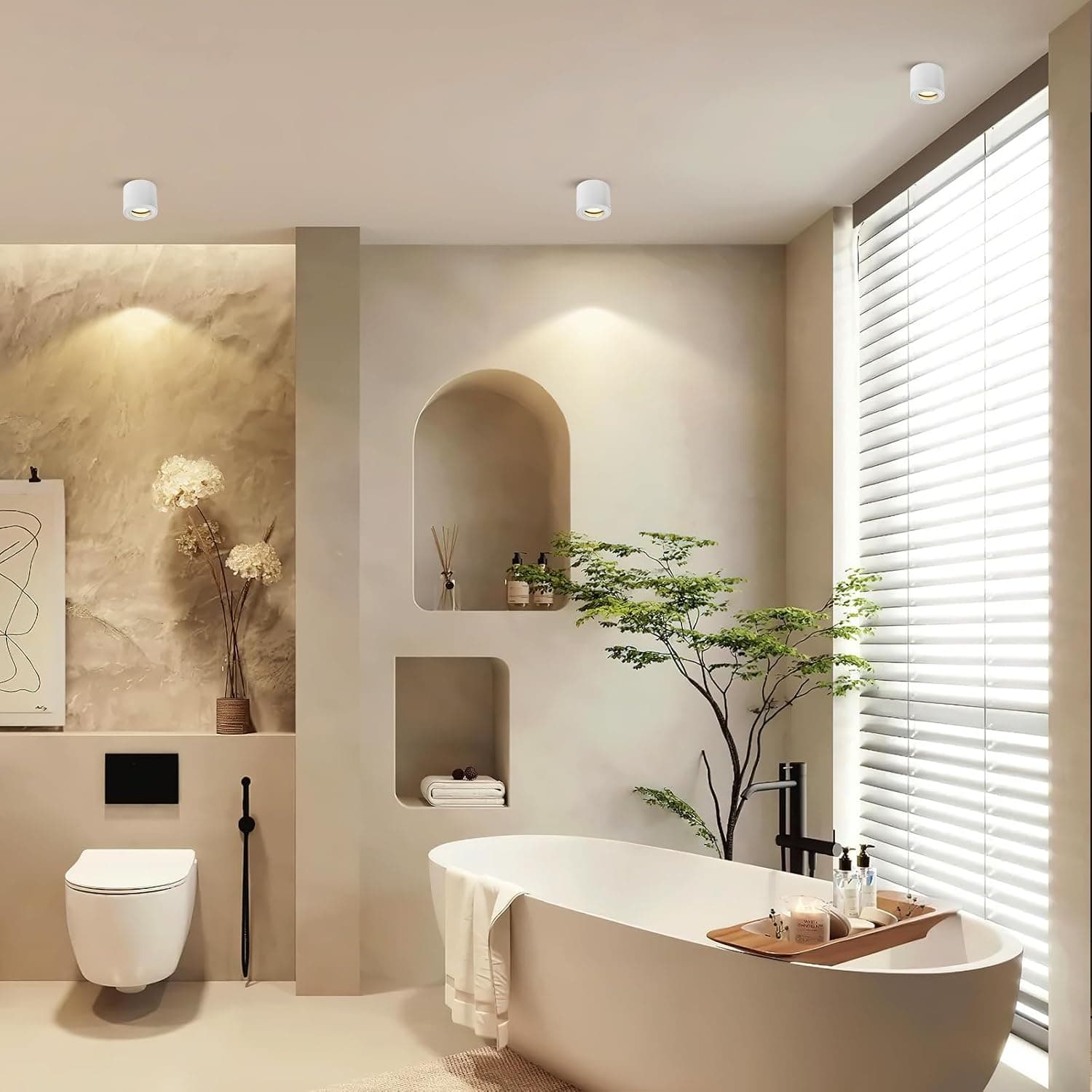 Spot en Saillie IP44, Plafonnier Salle de bain, Spot LED en Saillie Plafond 230V Imperméable, Ø80x65mm aluminium Rond Blanc downlight pour Modules LED, Lot de 4