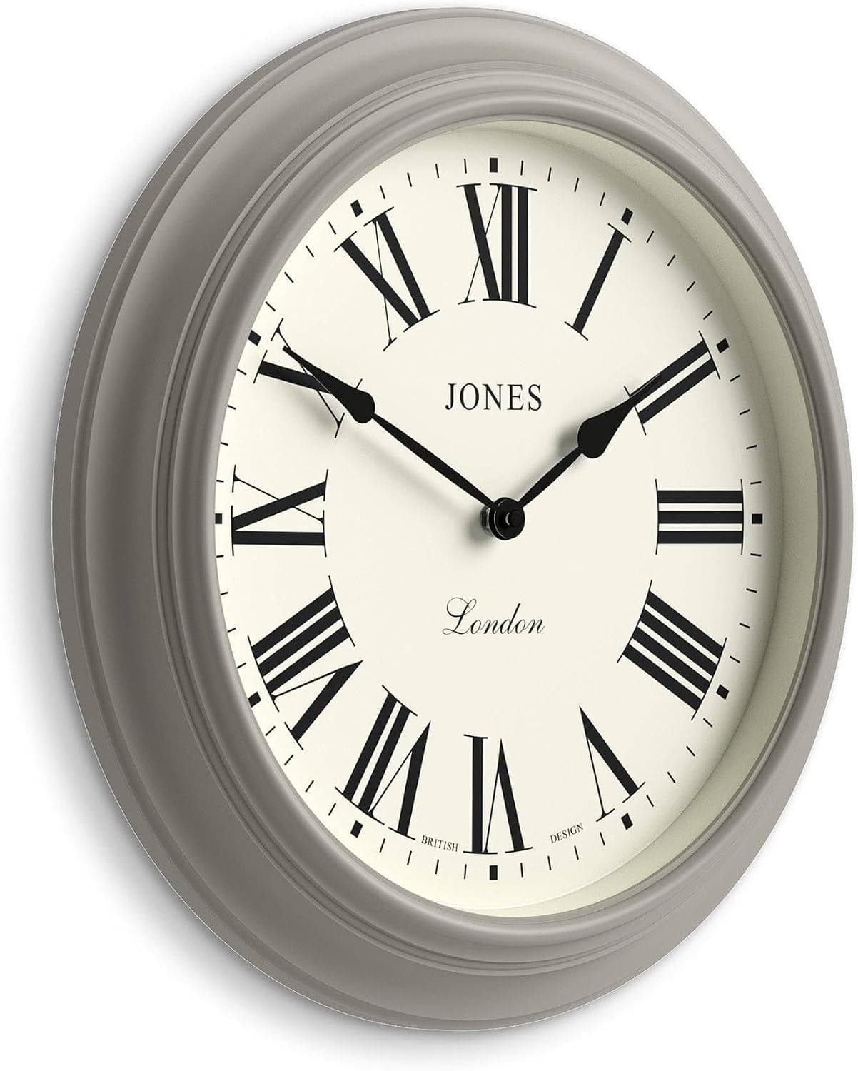 JONES CLOCKS® Supper Club Horloge Murale | Grande Horloge Ronde Classique | 40 cm | Gris Moyen | Chiffres Romains | Un Design Traditionnel idéal pour la Cuisine ou Le Salon