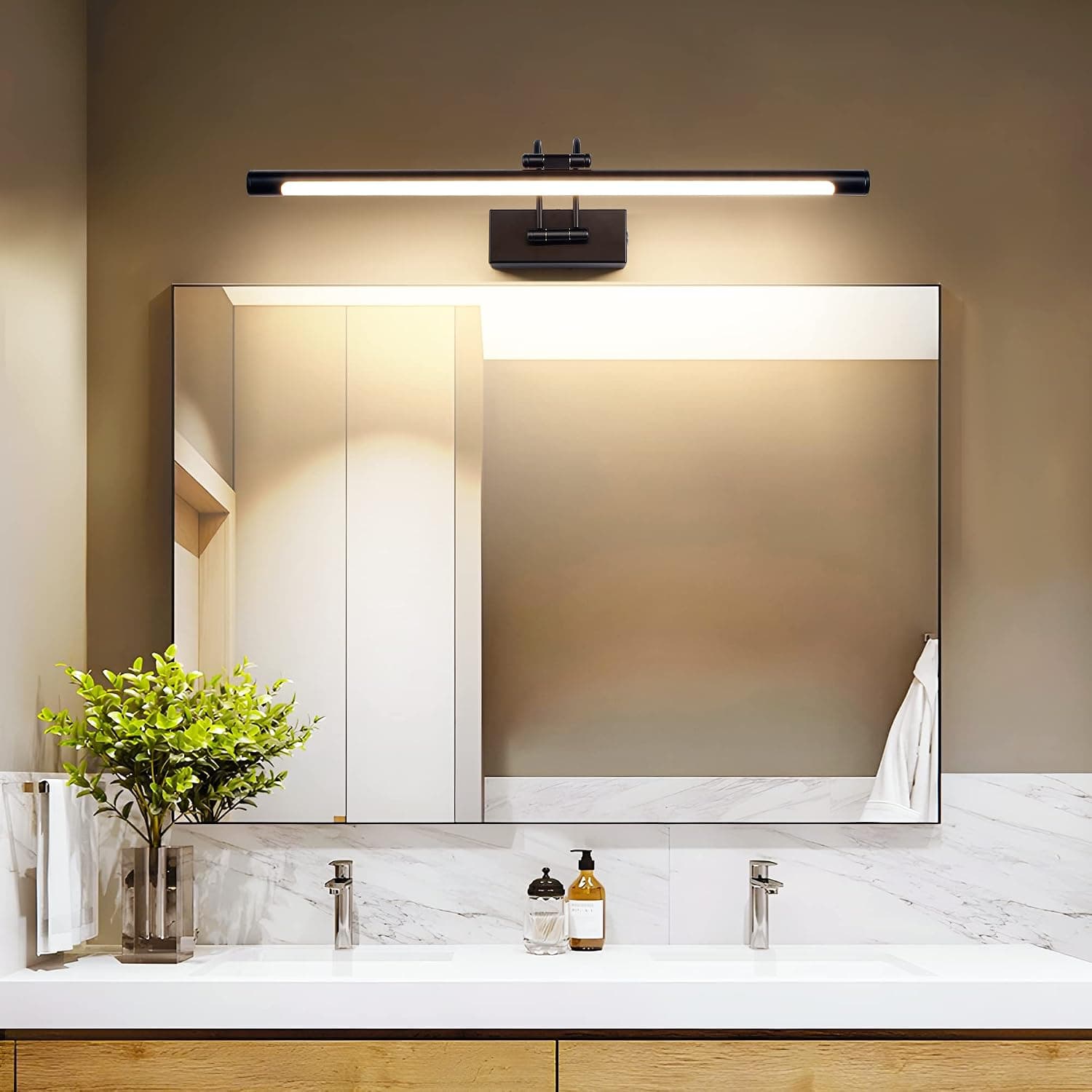 Lampe à LED Salle de Bain 60cm 12W 3 Températures de Couleur Réglables Variation Tactile Tête Pivotante Applique Murale Arc Bras pour Tableau