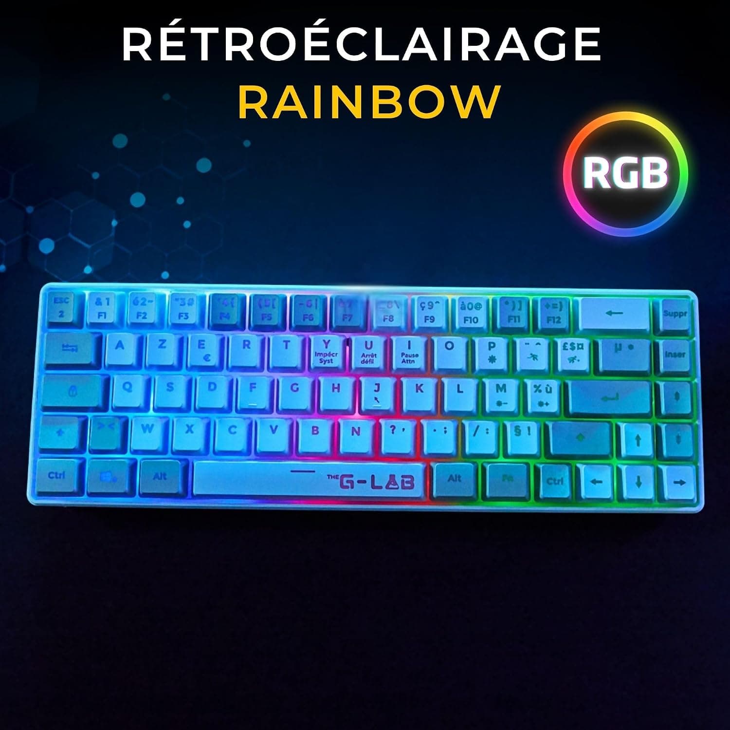 The G-Lab Keyz Hydrogen - Clavier Gamer Semi-mécanique 60% RGB AZERTY FR | Filaire USB, Format 60% Compact, Semi-mécanique, Rétroéclairage Multicolore, Silencieux, Blanc/Gris
