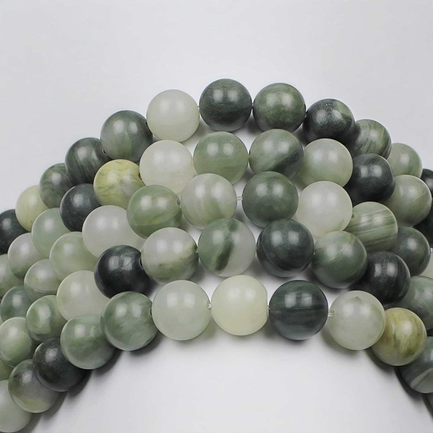 MJDCB 6mm 60 pièces Jade Vert Gazon Perle Pierre Naturelle Ronde en Vrac Perles Semi Precieuse pour Fabrication de Bijoux de Bracelets et de Colliers
