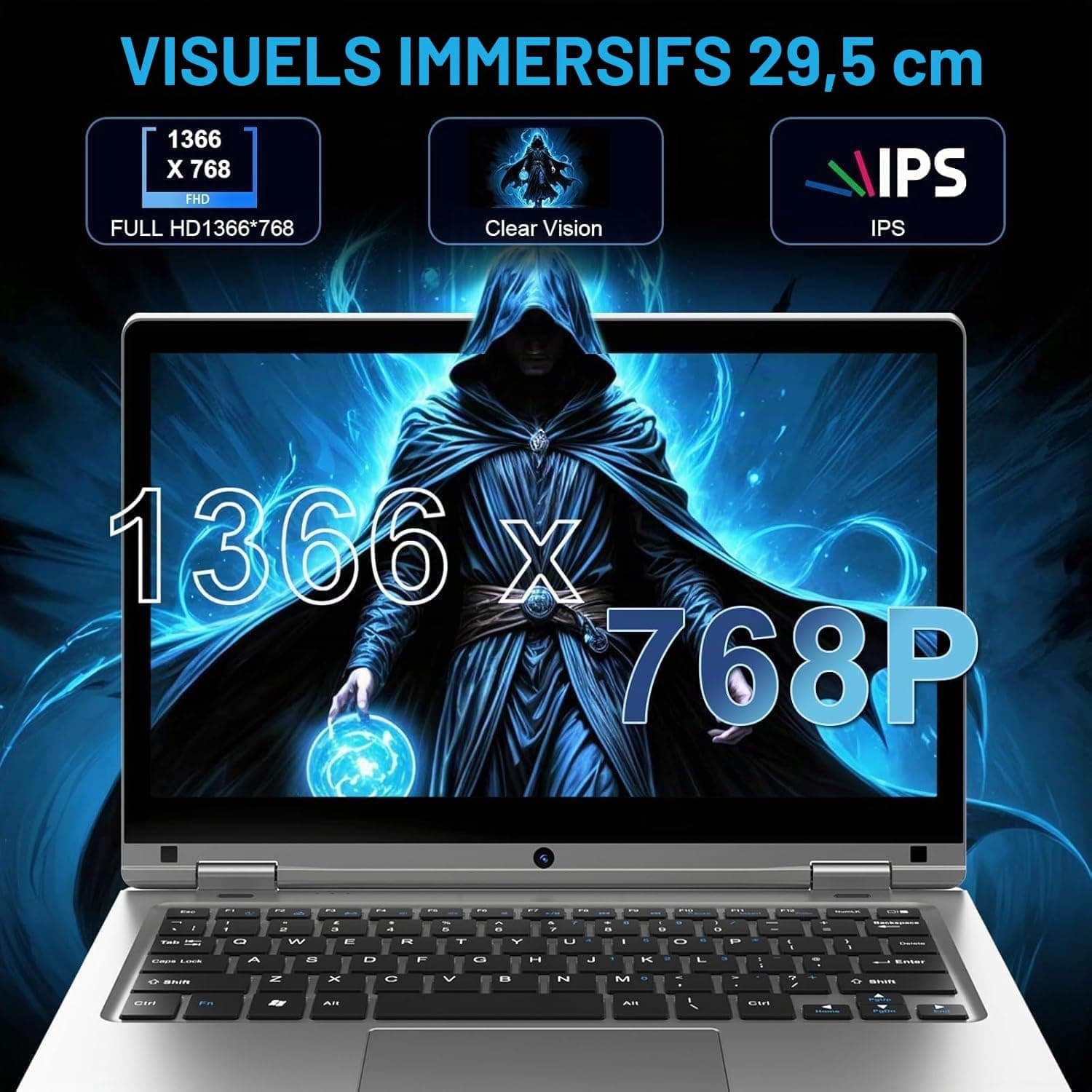 PINSTONE 11,6 Pouces Ordinateur Portable - Celeron N4020 6 Go de RAM 128 Go de SSD, Mini PC Portable Tactile Pliable à 360°, 2,4/5 GHz WiFi, Bluetooth 4.2, Mini HDMI, Laptop Extension par SD - Argent