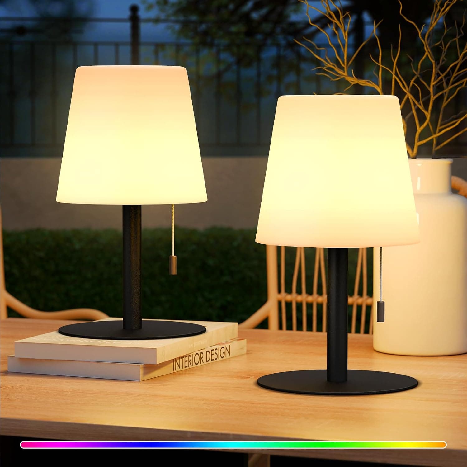 FUYO Lot de 2 lampes de table LED à batterie 8 couleurs à intensité variable sans fil portable veilleuse extérieur, jardin, chambre, camping, décoration