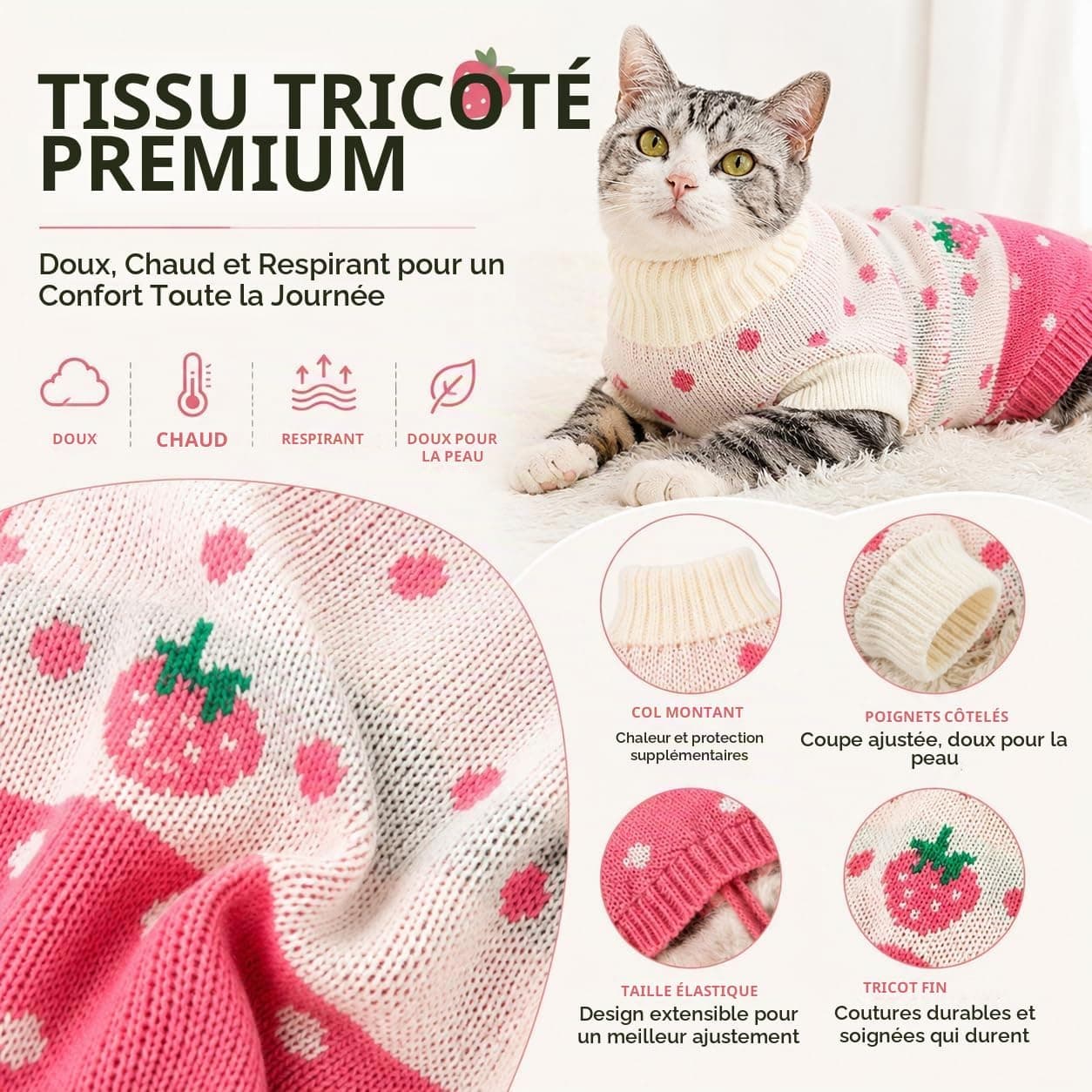 Pull pour Chat Hillylolly Pull pour Animaux, Vêtements de Chat d'hiver, Vêtement pour Chat Facile a Mettre, Textiles pour Chats, Pull pour Chaton, Vetement pour Chat, Pull pour Chat Hiver (S)