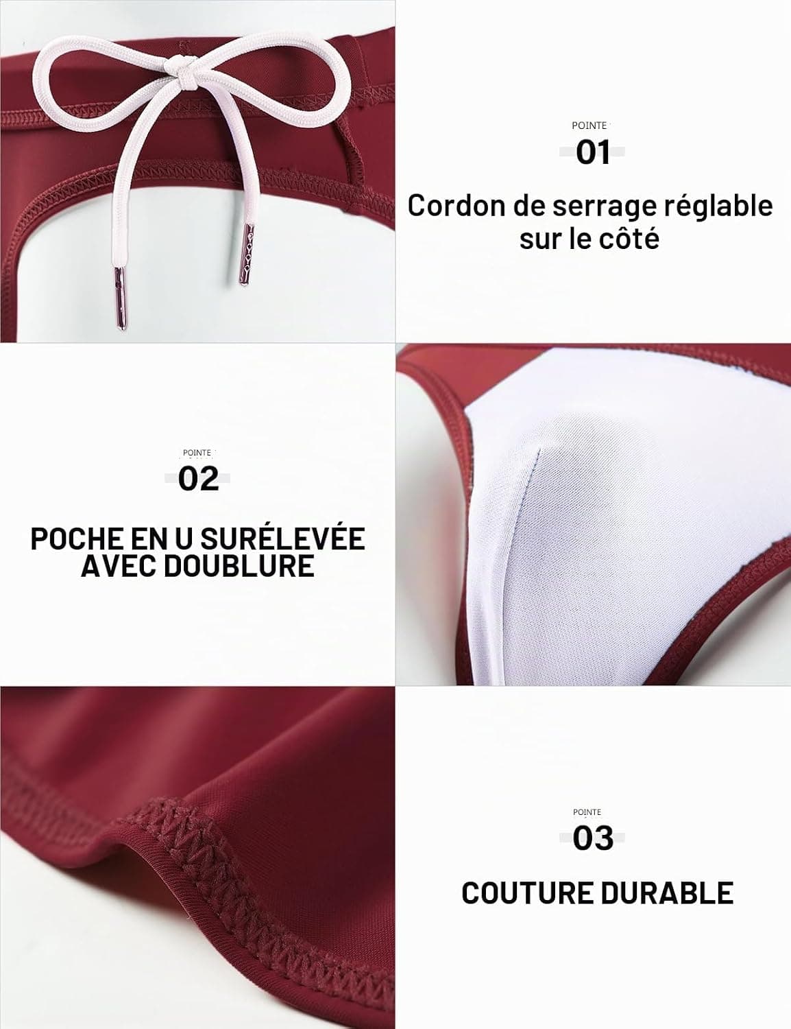 Casey Kevin Slips de Bain Homme Maillot de Bain Bikini Slips Taille Basse Swim Briefs pour Piscine Plage Cordon de Serrage Ajustable