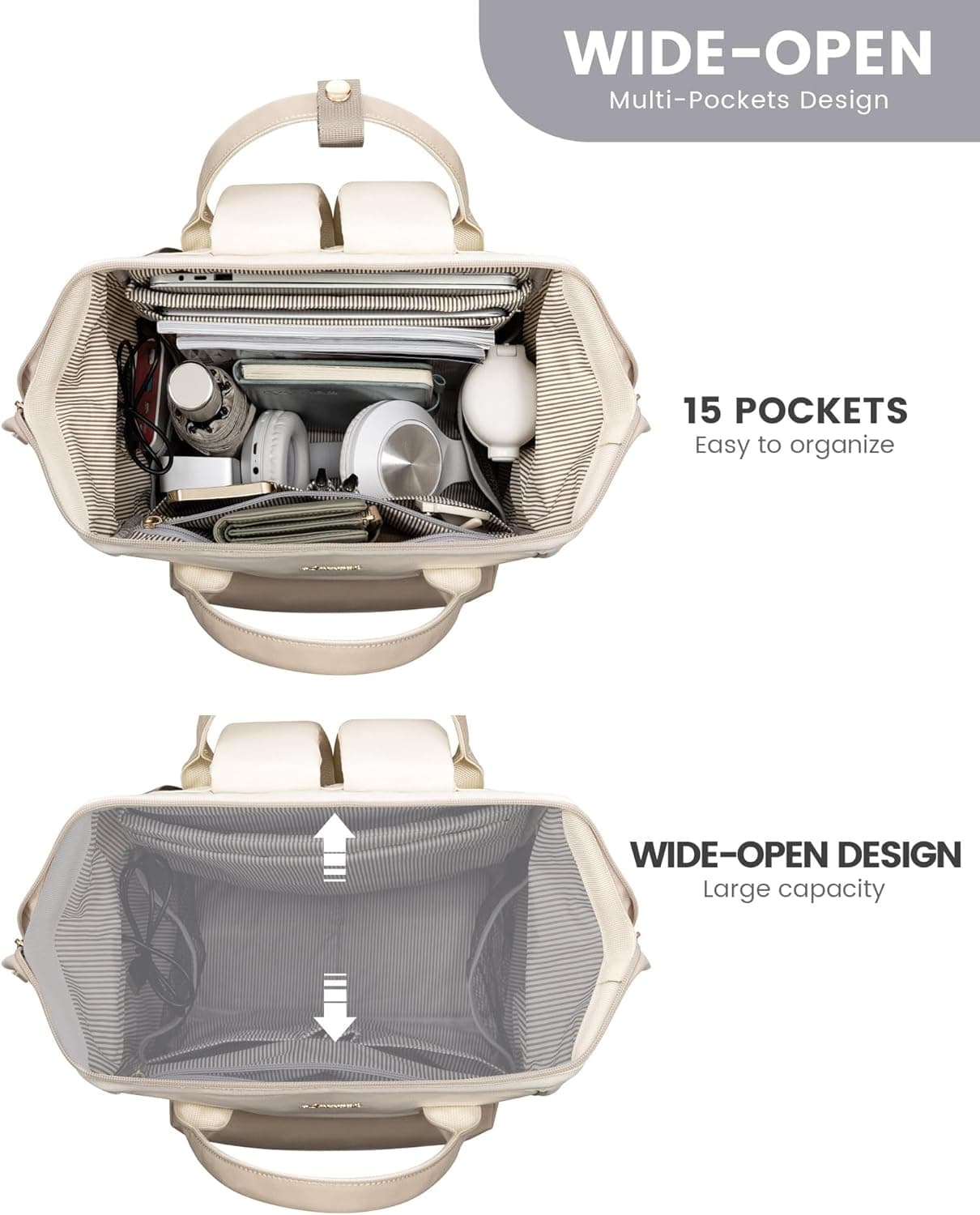 LOVEVOOK Sac a Dos Femme, 15.6 Pouces Sac à Dos Ordinateur Portable Voyage, Sac Travail Antivol pour Ordi Pc Etanche, Travel Backpack Pakkable pour Voyage Loisir Travail Affaire École College Kaki
