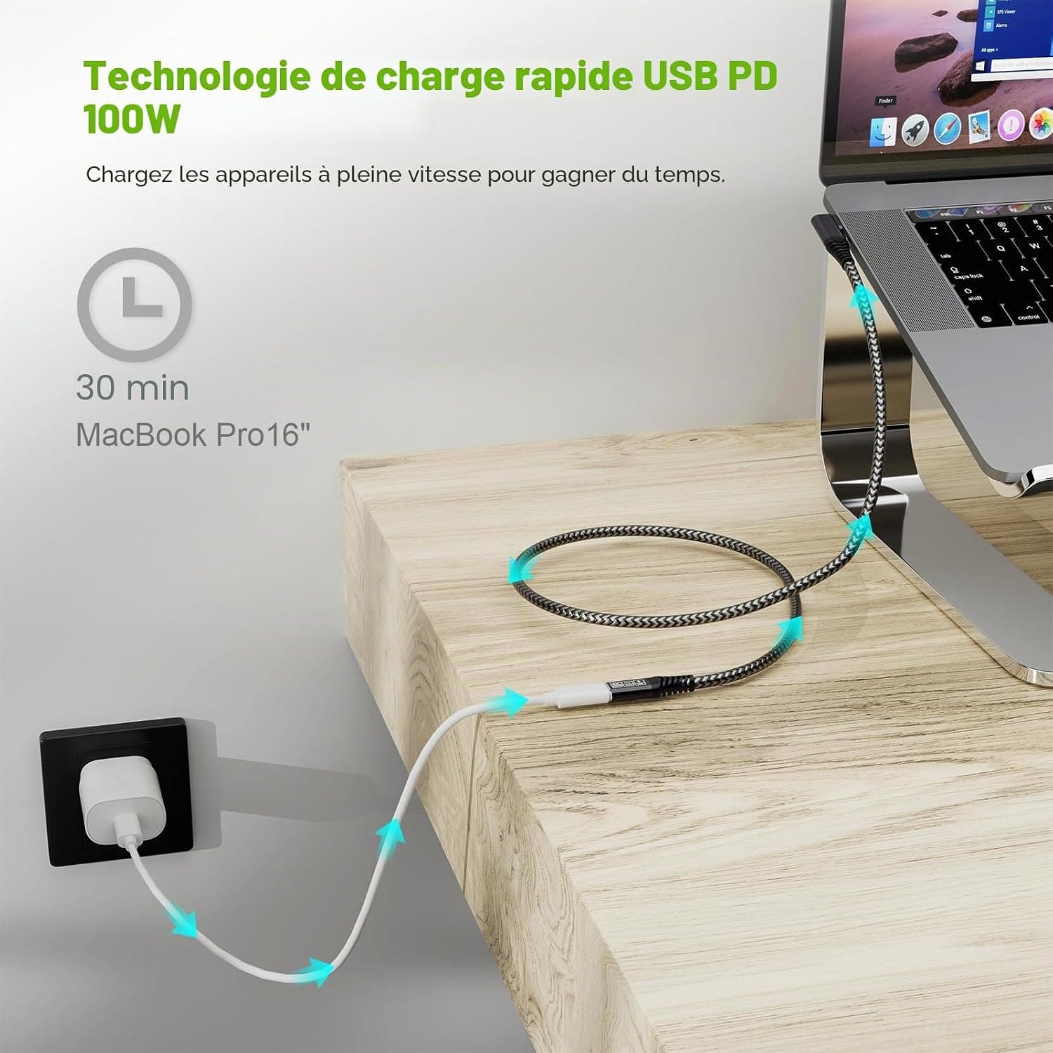 CAKOBLE Rallonge USB-C 3.2 Gen2 20Gbps 100W/5A - Câble Coudé 25cm Compatible avec Hub, Dell XPS, Chargeur - 4K@60Hz