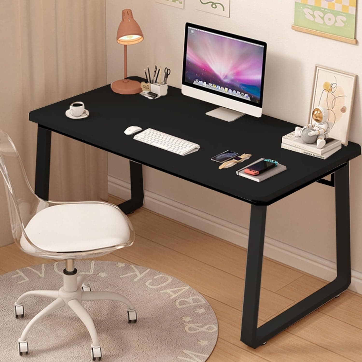 Bureau Moderne Style Simple, Bureau d’étude et d’écriture, Table PC pour Bureau à Domicile et Chambre (Noir, 80x50cm)