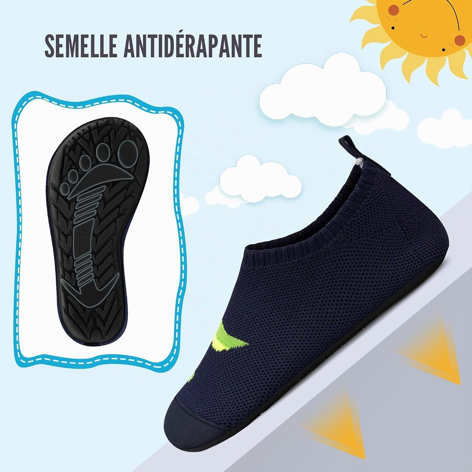 Kyopp Chaussons Enfant Garçon Respirant Pantoufles Filles Doux Antidérapant Chaussette Chaussures Unisexe