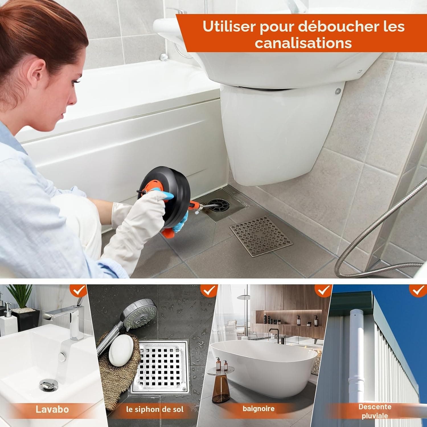 Furet déboucheur Stable - Spirale Nettoyage Tuyau 10 m, Tambour Métal & Embout de Percage