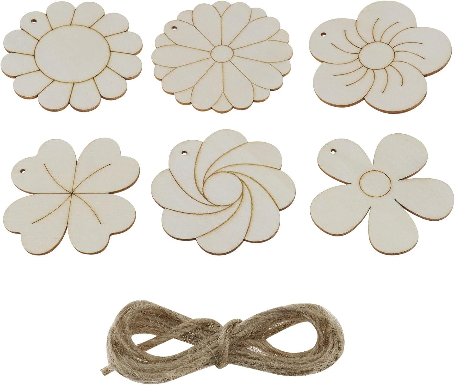 YINETTECH Lot de 30 copeaux de bois vierges en forme de fleur à suspendre - Accessoires pour loisirs créatifs, décoration d'intérieur