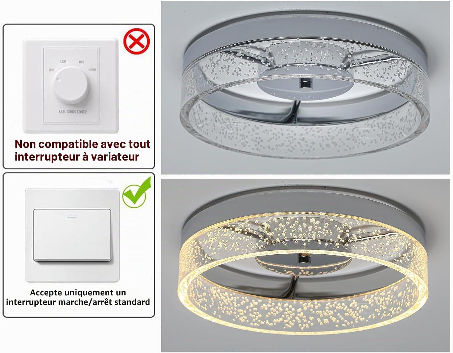 Qcyuui Plafonnier LED Design Chrome Acrylique Bulles Blanc Chaud 3000K | 20W,Écoénergétique,Design Compact,Idéal pour chambre,salon,couloir,cuisine,installation facile