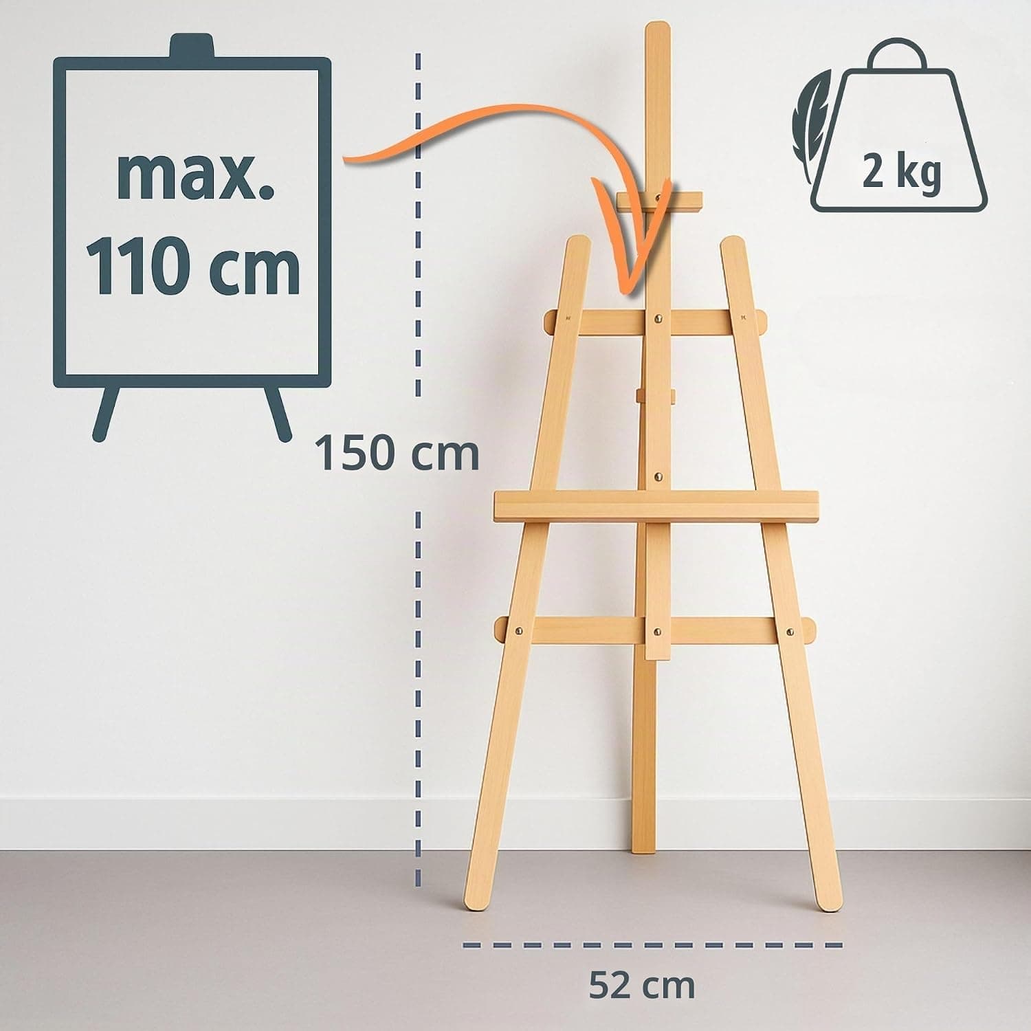 Chevalet en bois – Support toile réglable en hauteur pour peinture atelier mariage & plan de table – chevalets enfants adultes pliable trépied présentation bois 150 cm