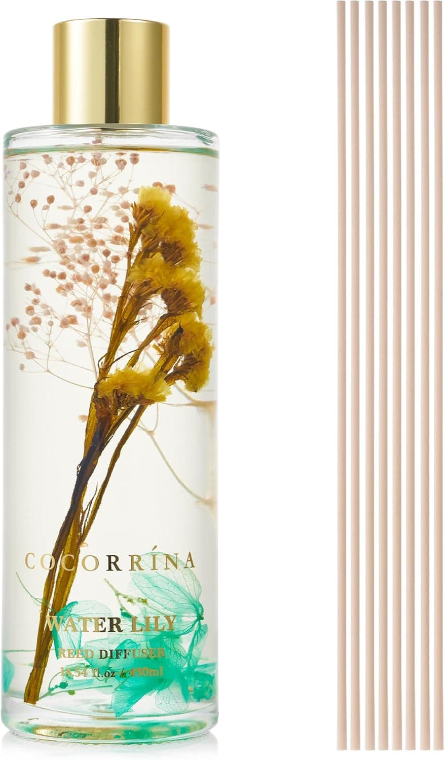 COCORRÍNA Diffuseur Parfum Maison, Nénuphar 430ml avec 8 bâtonnets Parfum de Maison pour Salle de Bain Chambre à Coucher Décoration d'intérieur