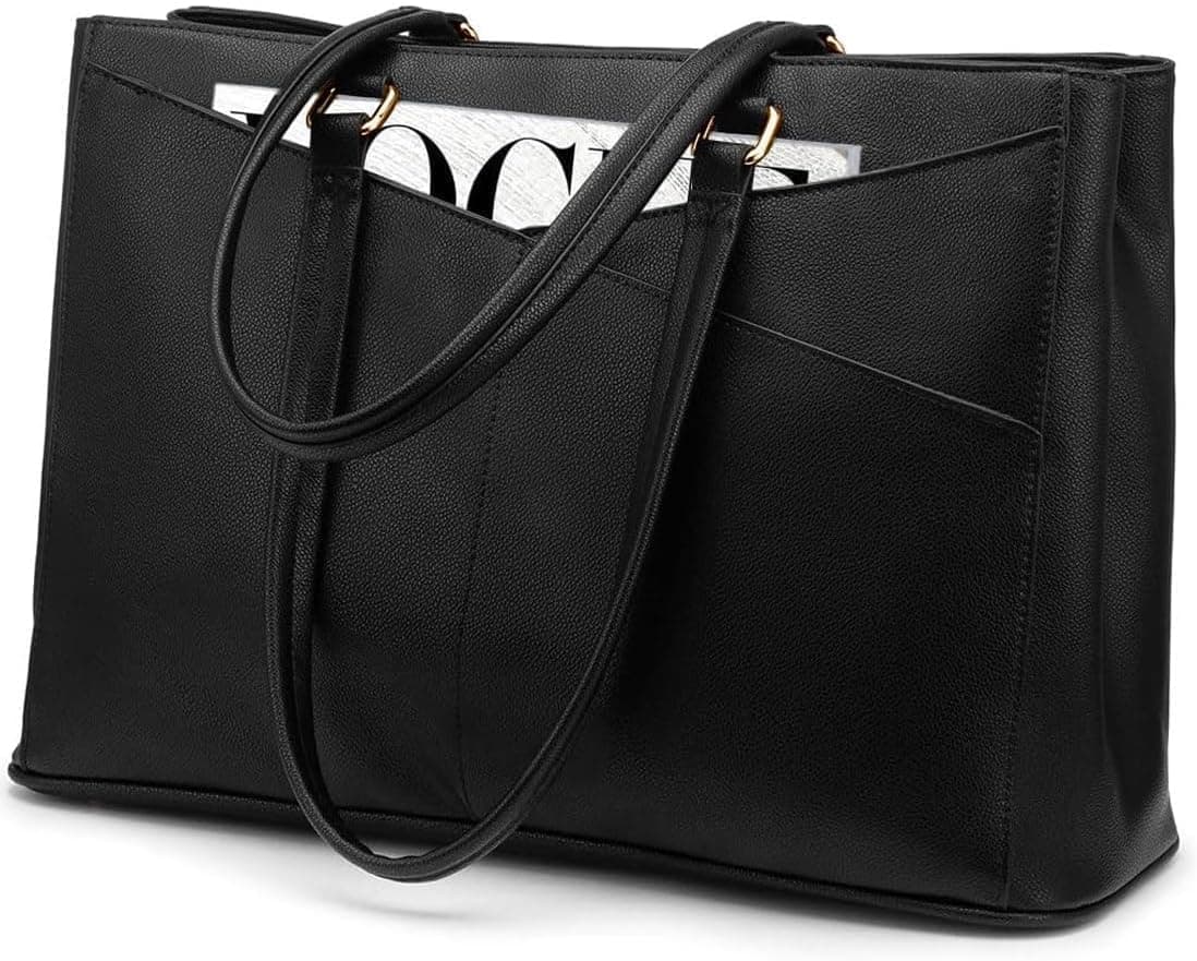 LOVEVOOK Sac Cabas Femme Sac a Main, Sac Ordinateur Portable 15,6 Pouces | Grande Capacité Imperméable Sac De Cours Sacoche Ordinateur, Sac à Main Pour Voyage Affaires Travail, Noir