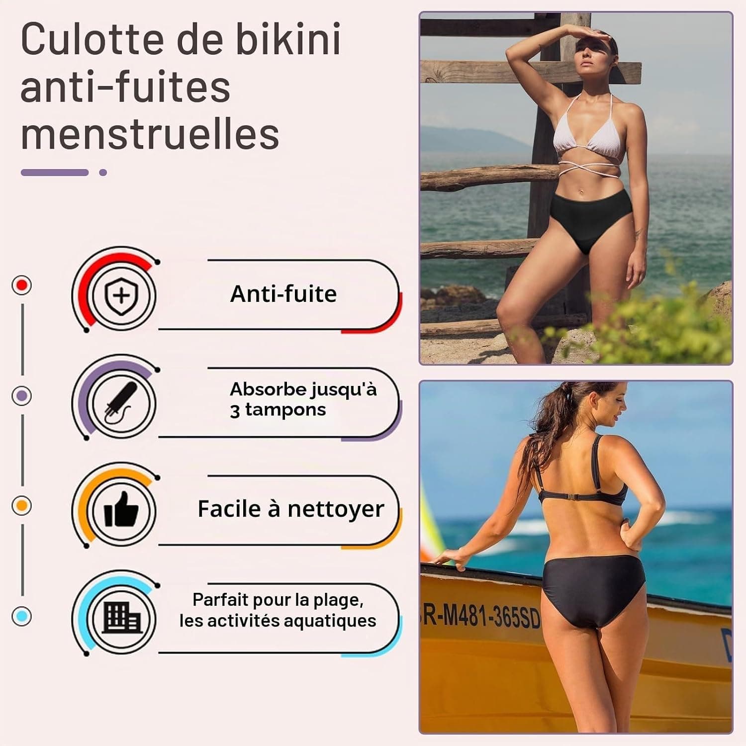 Runmeihe Pantalon menstruel pour la Natation, Maillot de Bain menstruel, sous-vêtements menstruels étanches