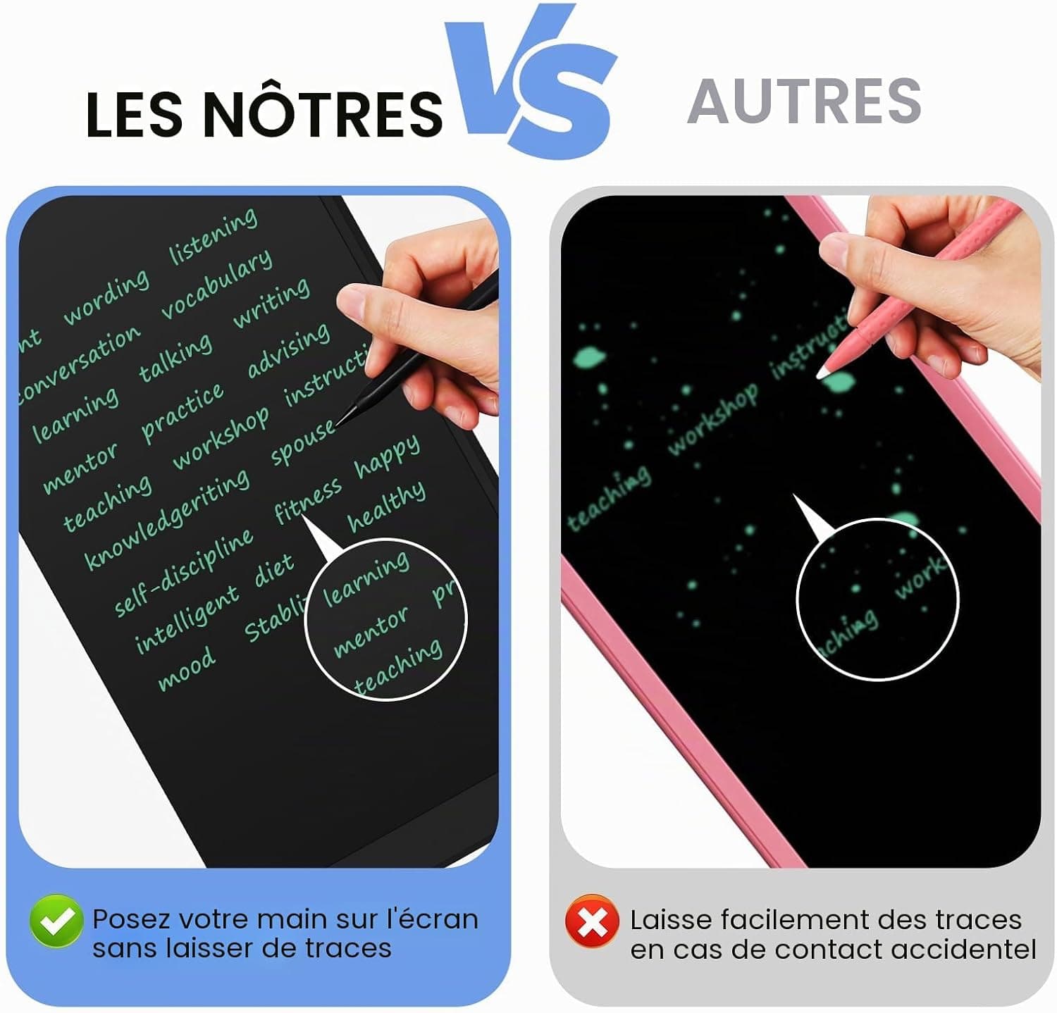 Tableaux D'écriture LCD pour Adultes, Czemo 6.5 Pouces Réutilisable Plein Ecran LCD Tableaux d'écriture avec Stylo Magnétique, pour Record Rapide, Bureau, Mémos, Arithmétique, Dessin, Noir