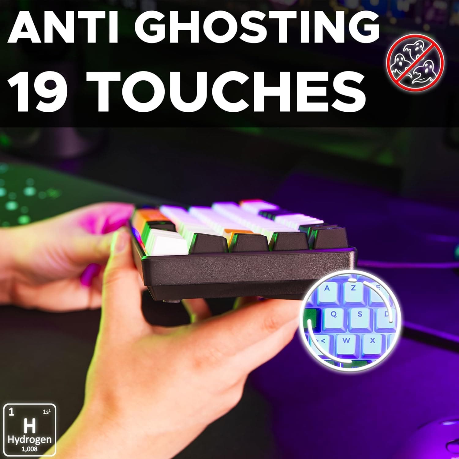 The G-Lab Keyz Hydrogen, Clavier Gamer 60%, Semi-mécanique Filaire Azerty, Rétroéclairage Multicolore- Mini Clavier Gamer Silencieux, Format Compact TKL - PC/PS5 (Noir/Blanc/Orange) | Filaire USB, Format 60% Compact, Semi-mécanique, Rétroéclairage Multicolore, Silencieux, Noir/Blanc/Orange