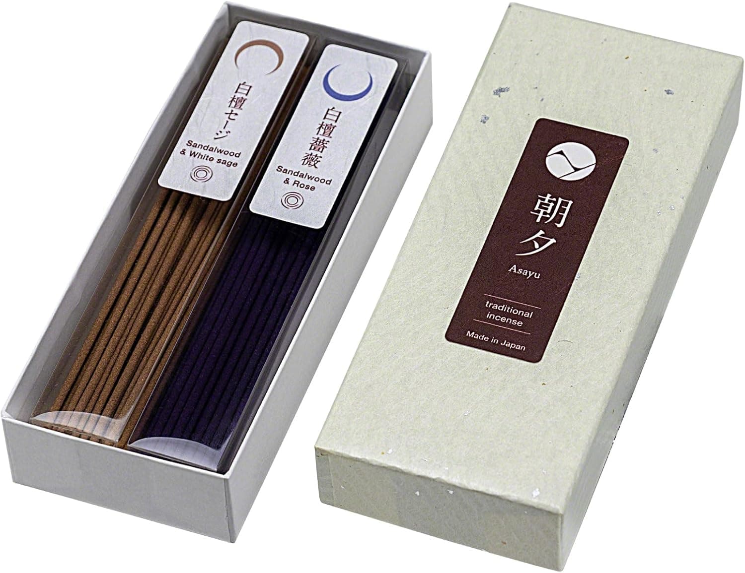 Asayu Japan Encens Traditionnel, Duo Santal-Sauge et Santal-Rose, 2 x 20 g