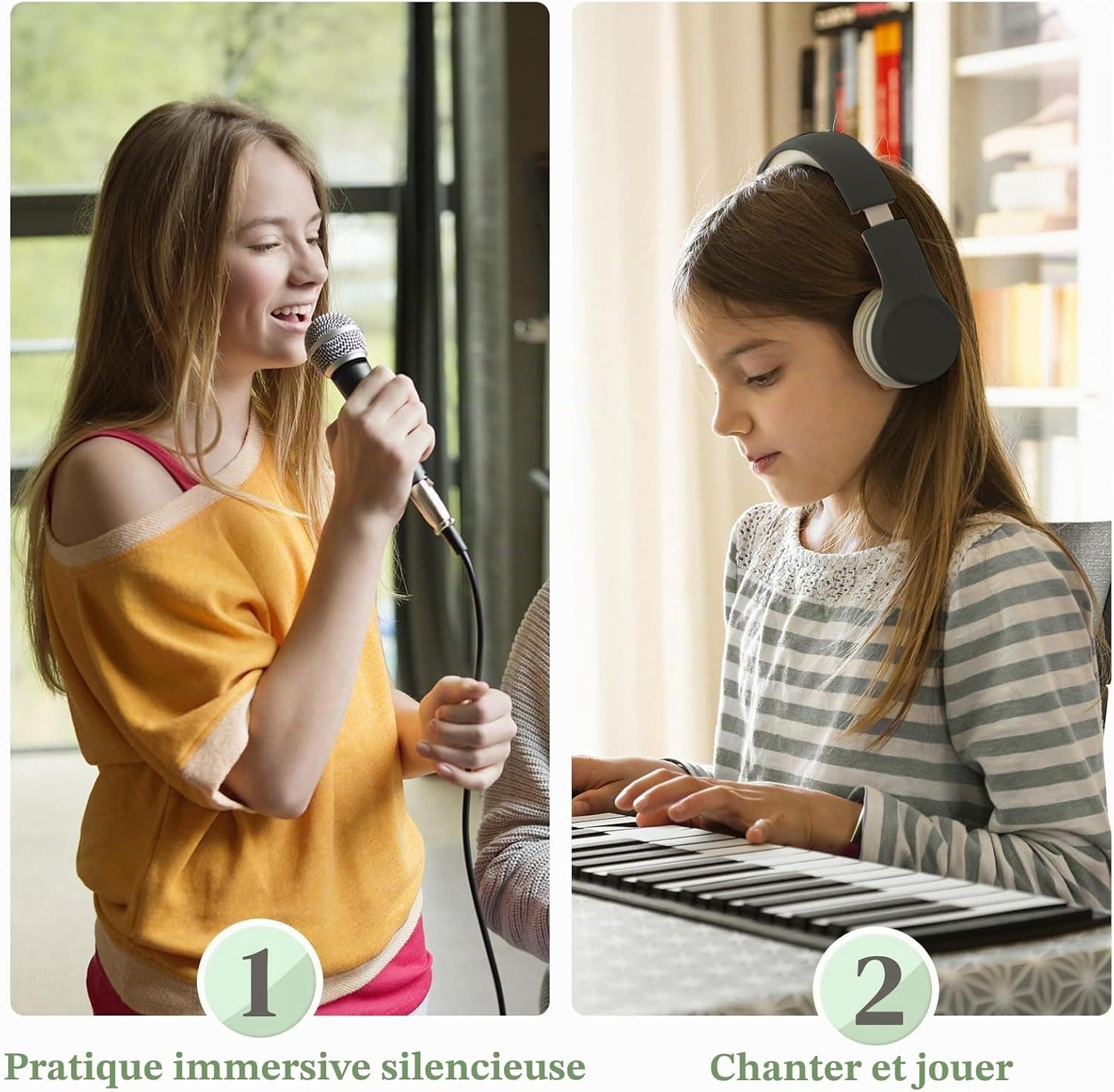 Bonnlo GEP-203 Clavier Piano 61 Touches avec Support & Tabouret de Piano, Haut-Parleurs Intégrés, Casque, Microphone, Pupitre, Écran LED, 3 Modes d'apprentissage pour Piano Débutants, Noir