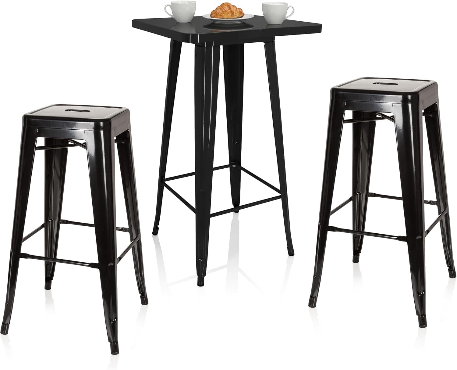 hjh Office Vantaggio Lot de 2 chaises de Bar + Table de Bar, Noir