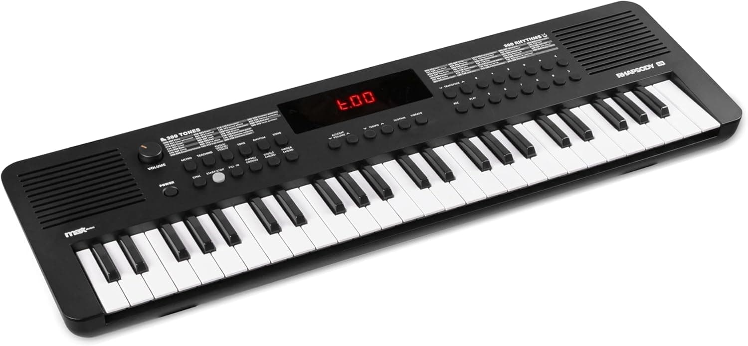 Max Rhapsody49 Clavier MIDI Électronique, 49 Touches, 300 Timbres, 300 Rythmes, Alimentation USB-C, Deux Haut-Parleurs Intégrés, Idéal pour les Producteurs de Musique et Home Studio