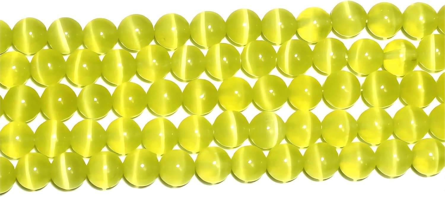 MJDCB 35 pièces Petites Perles Oeil de Chat Jaune Citron 10mm Perles de Cristal Ronde Vrac pour La Fabrication de Bijoux Bracelets Boucles D'oreilles Colliers Accessoires