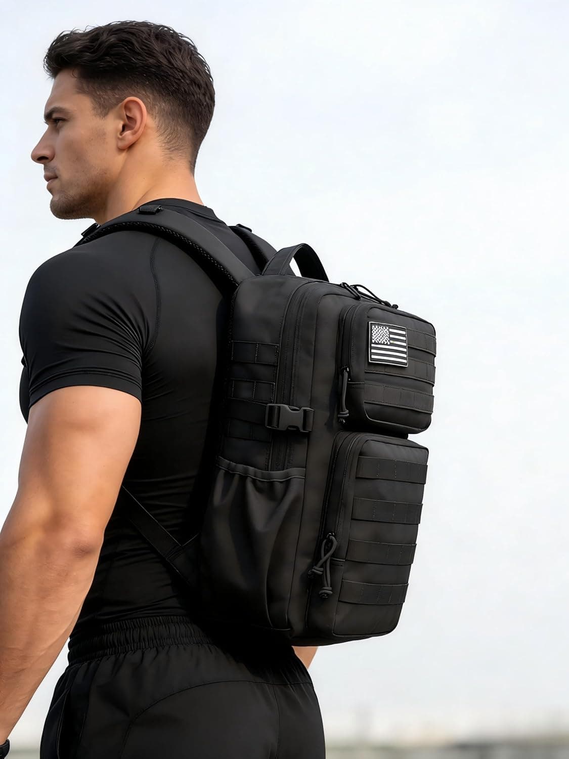 Sac à dos tactique militaire pour homme - Étanche - Sac d'assaut de 3 jours - Sac Molle avec porte-bouteille d'eau, Noir , 25L