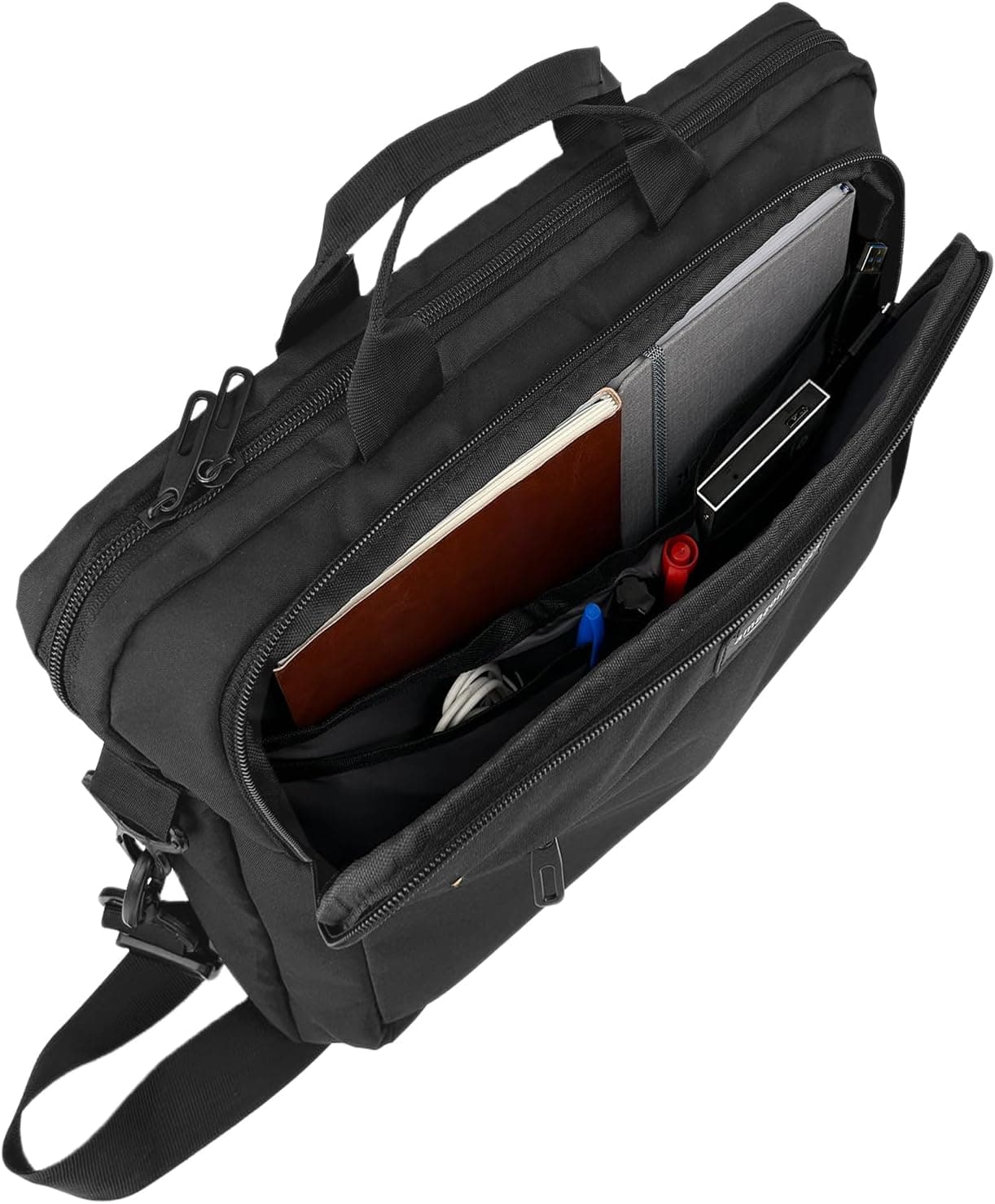 Amazon Basics Sac à bandoulière Compact pour Ordinateur Portable avec Poches de Rangement pour Accessoires (15,6 Pouces - 40 cm) Noir, 1 unité