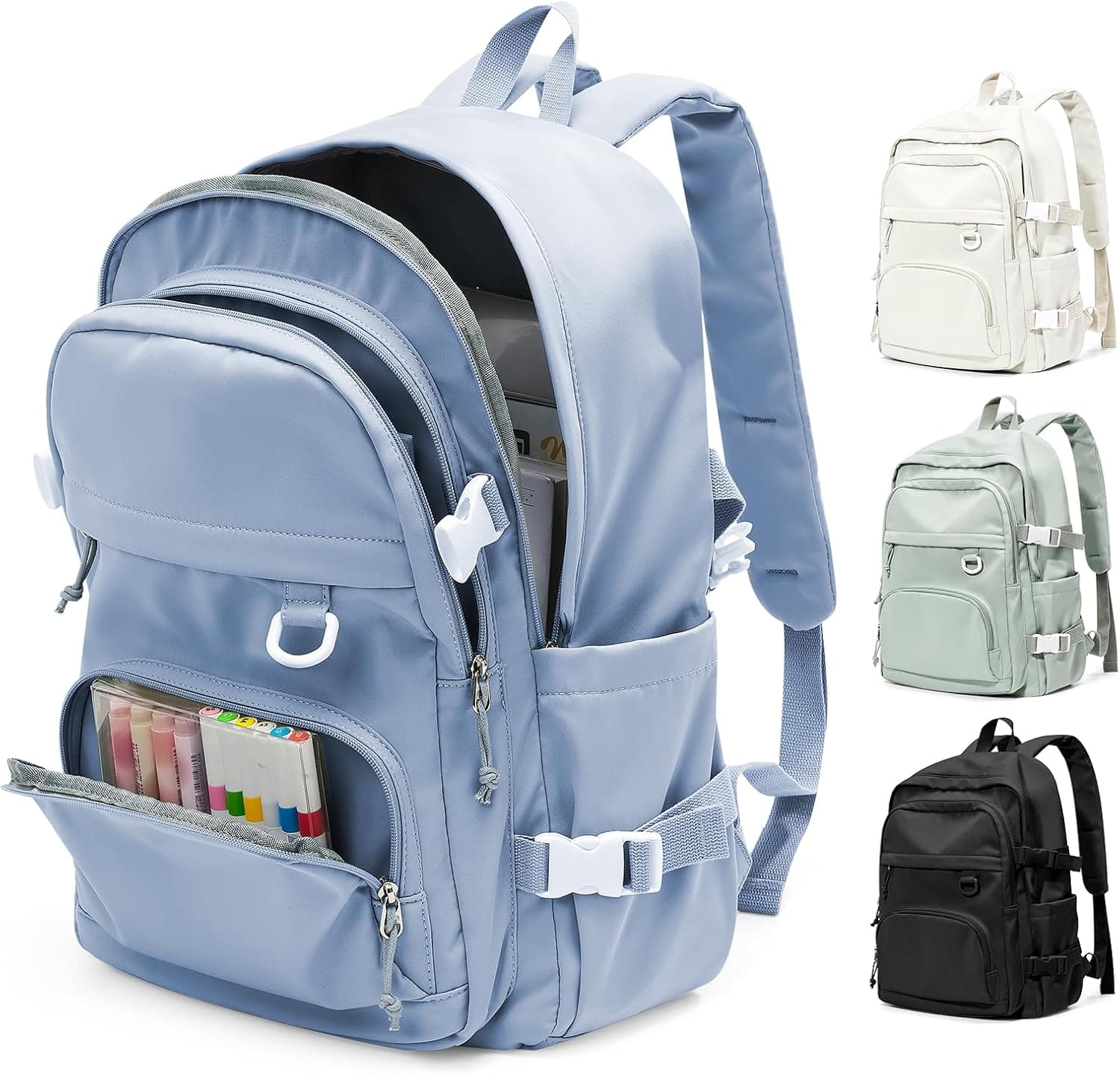 Sac à Dos College Homme Femme, Résistant Cartable Garcon Fille, Sac à Dos Scolaire Adolescents, Sac a dos avec Multi-poches, Loisir Unisexe Zaini Backpack,Bleu