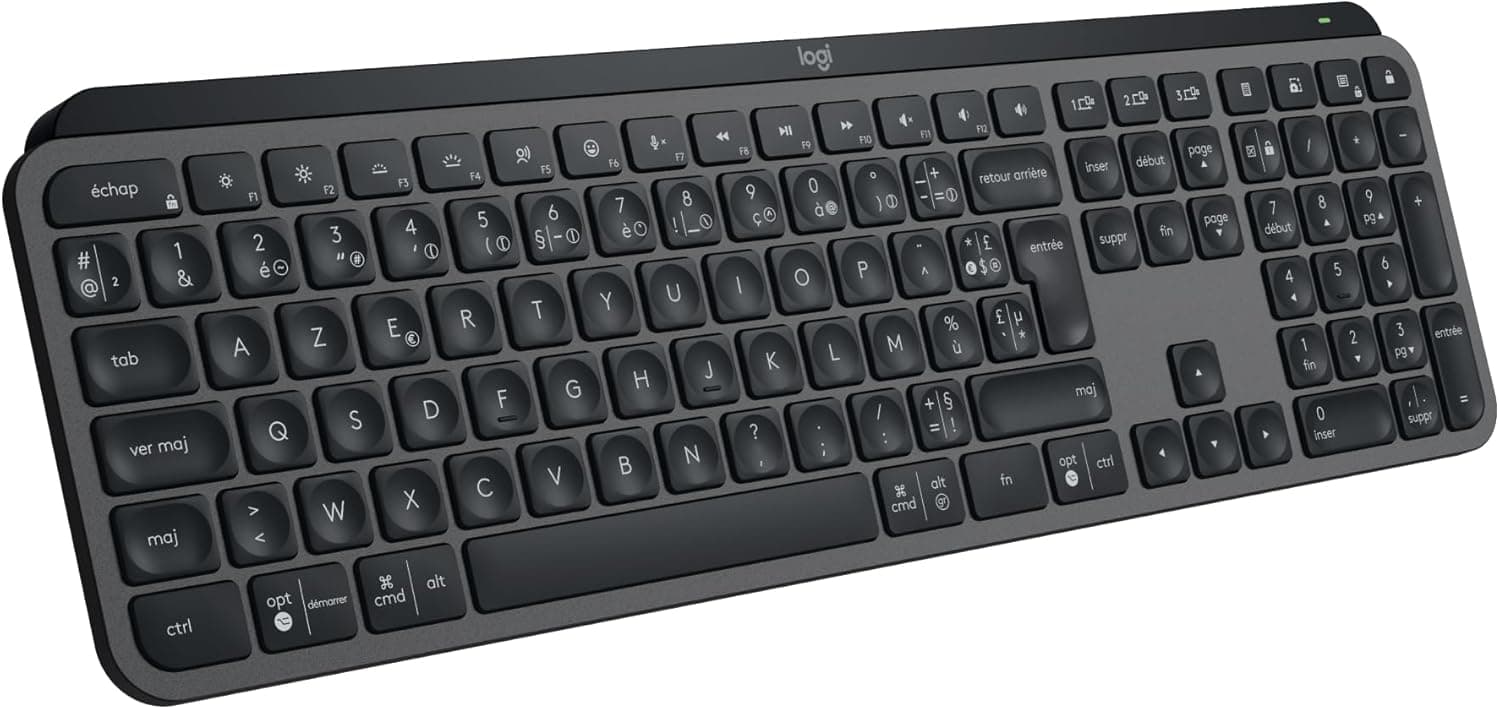 Logitech MX Keys S Clavier sans Fil Rechargeable USB C (Gris) | Clavier Silencieux, Plat, Rétroéclairé, Touches Ergonomiques, Bluetooth, Windows PC, Linux, Chrome, Mac, AZERTY Français