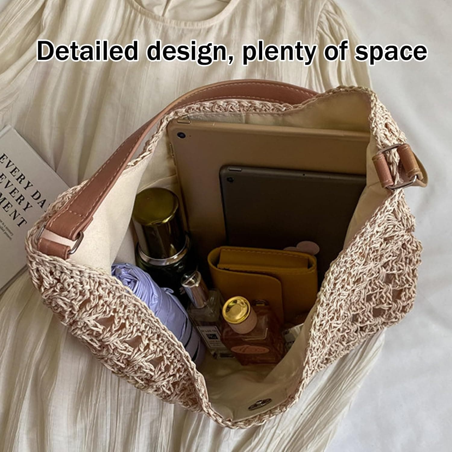 Sac à Bandoulière en paille pour Femmes Filles, Sac a Main Femme Paille Ete, sSac de Plage, sSac en Paille, pour Vacances Voyages, Bohème Esthétique à Main et à Provisions