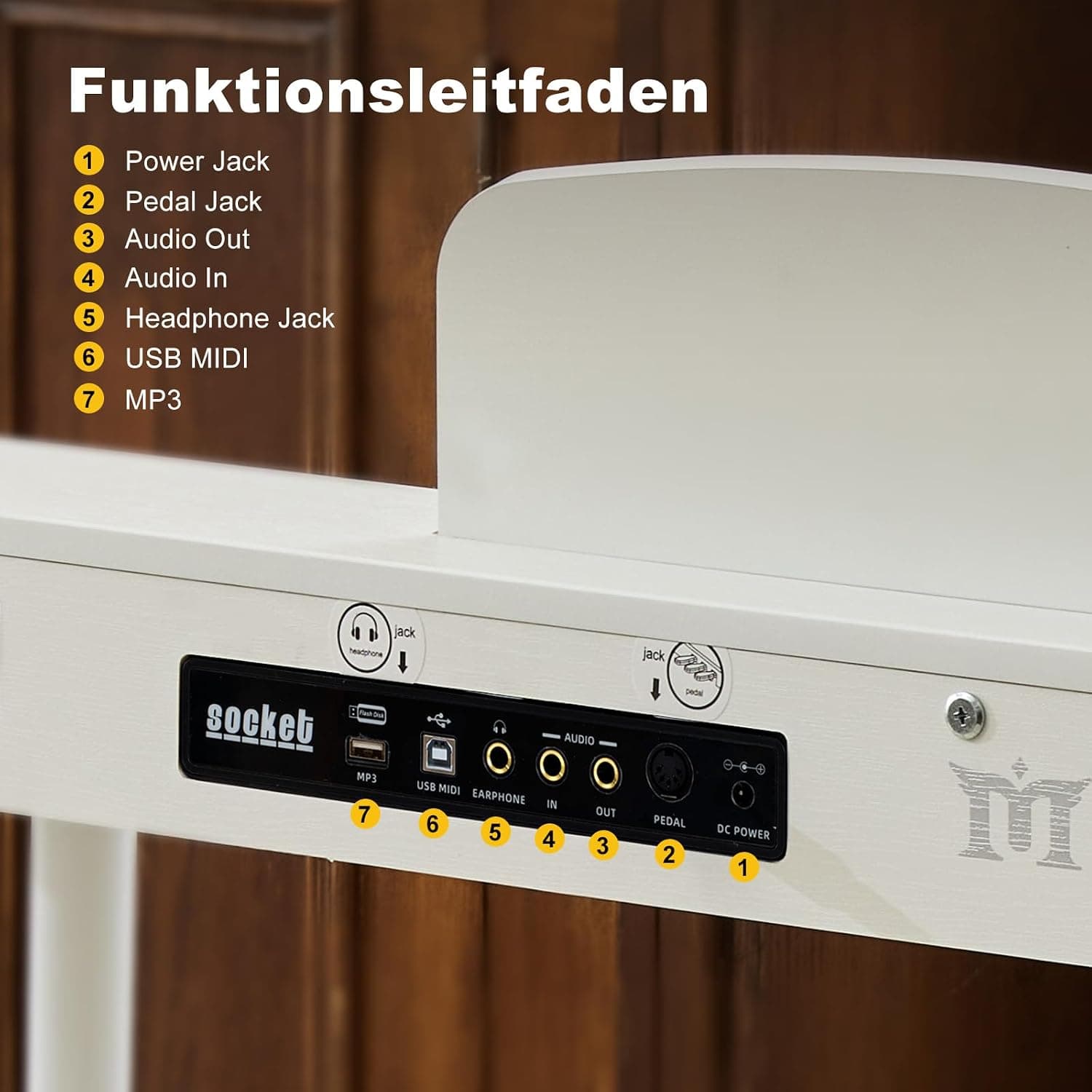 MUSTAR Piano numérique 88 touches pour débutants, clavier piano taille complète avec 3 unités de pédale, piano électrique portable, piano numérique pour la maison avec MIDI-USB et support, blanc