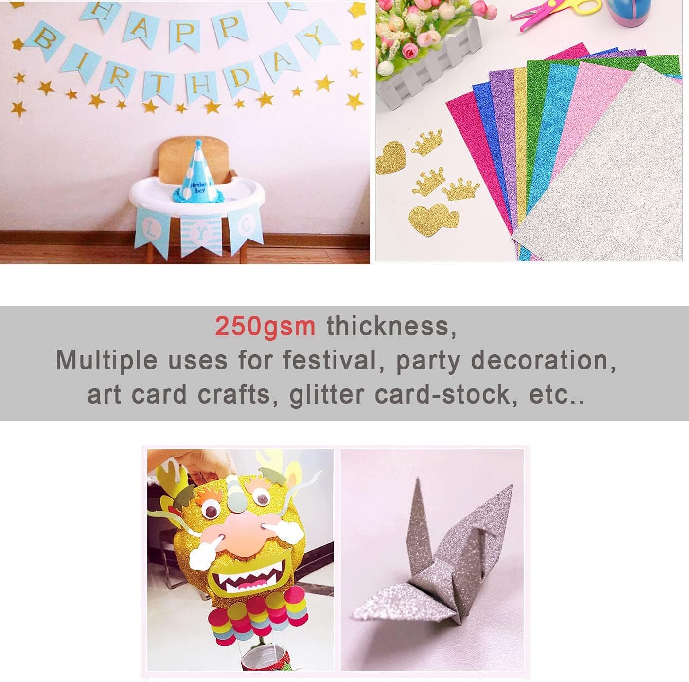 Lot de 10 feuilles de papier cartonné pailleté sans poudre Bleu clair 250 g/m2 Format A4