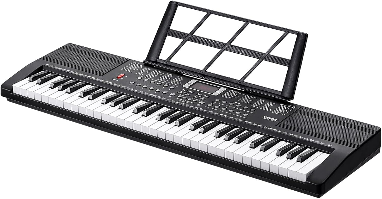 VEVOR Clavier Piano Numérique, 61 Touches, Ensemble Piano à Clavier Électrique Portable, 200 Tons, 200 Rythmes, 60 Chansons de Démonstration, Haut-parleurs Intégrés, Casque, Microphone, pour Débutants