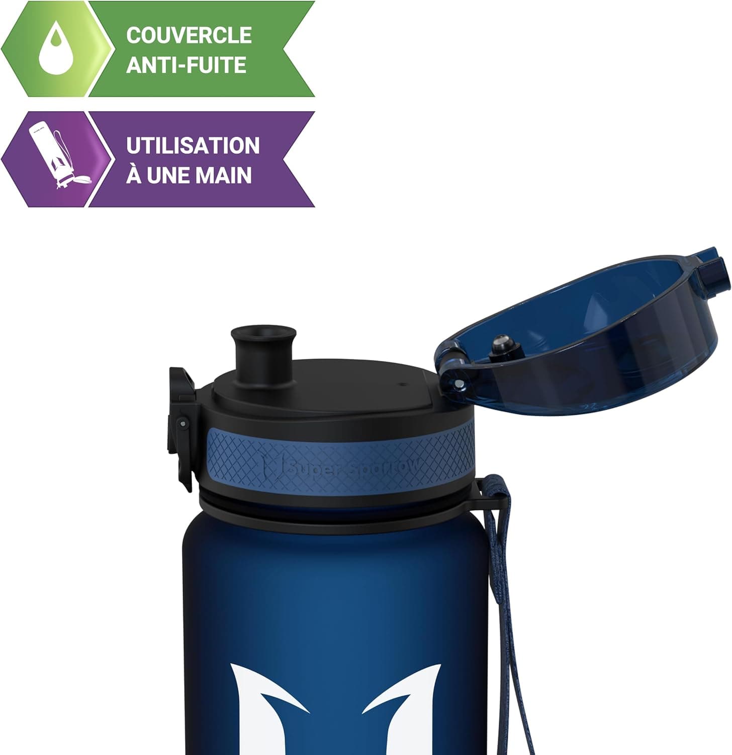 Sparrow Gourde Sport 500ml/750ml/1L - sans BPA - Tritan Plastique Bouteille | Étanche, Gourdes eau, Légère, Lave-vaisselle, Flip Top 1-Clic, Ergonomique, École, Sport, Fitness, Gym, Running, Randonnée