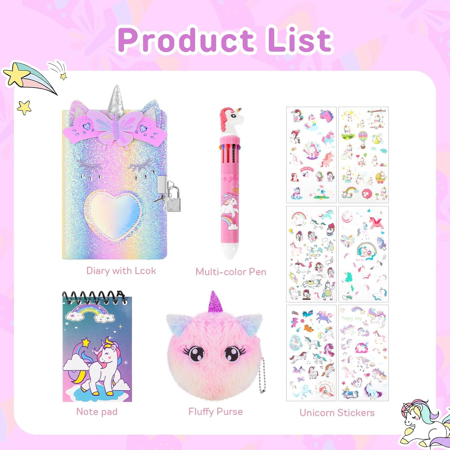homicozy Journal secret fille, Journal licorne avec serrure pour les filles de 7-14 ans, carnet secret fille avec porte - monnaie en peluche, livre secret fille cadeau d'anniversaire Licorne