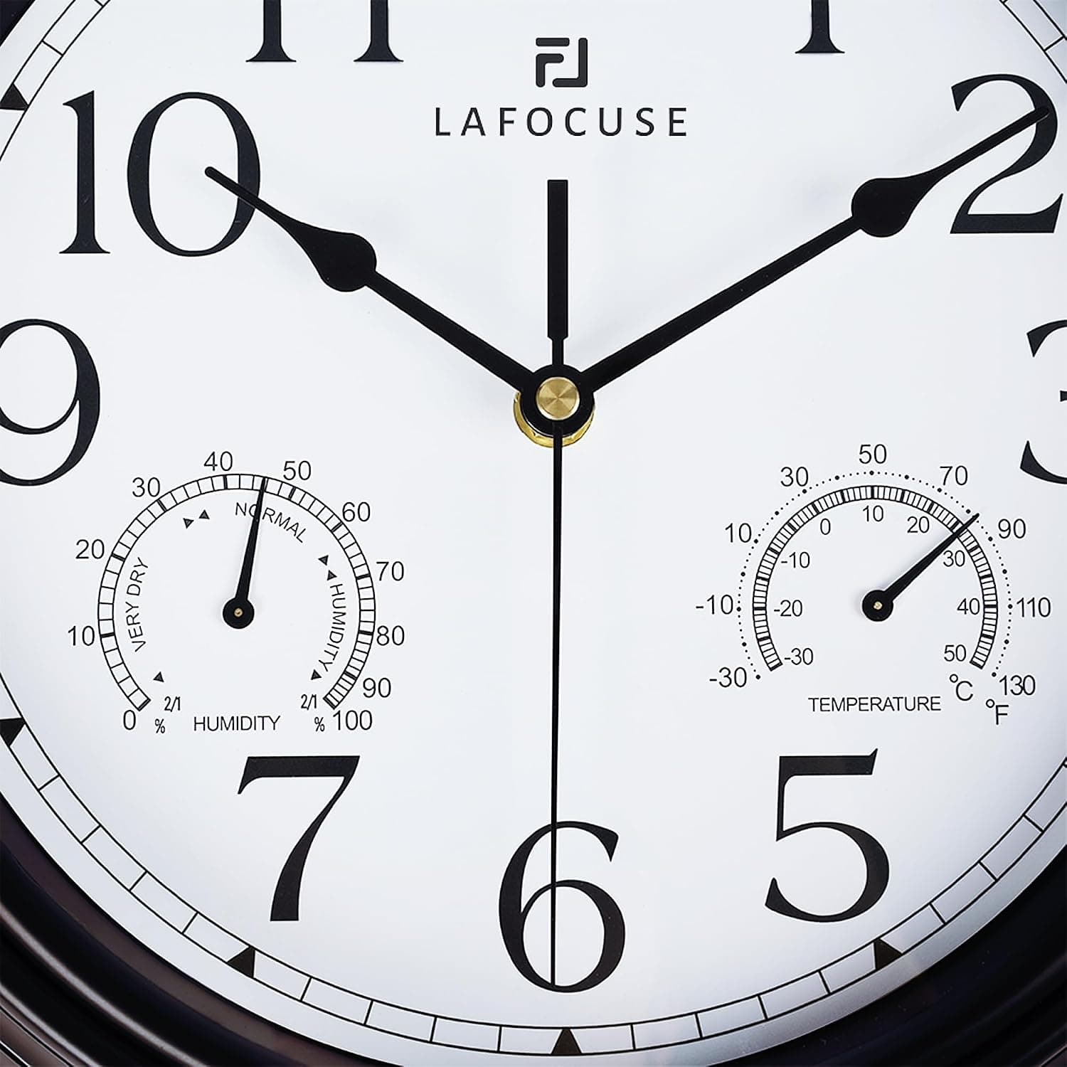 Lafocuse Horloge Murale avec Thermomètre et Hygromètre Vintage Pendule Murale Quartz Noir Silencieuse pour Salon Cuisine 30cm