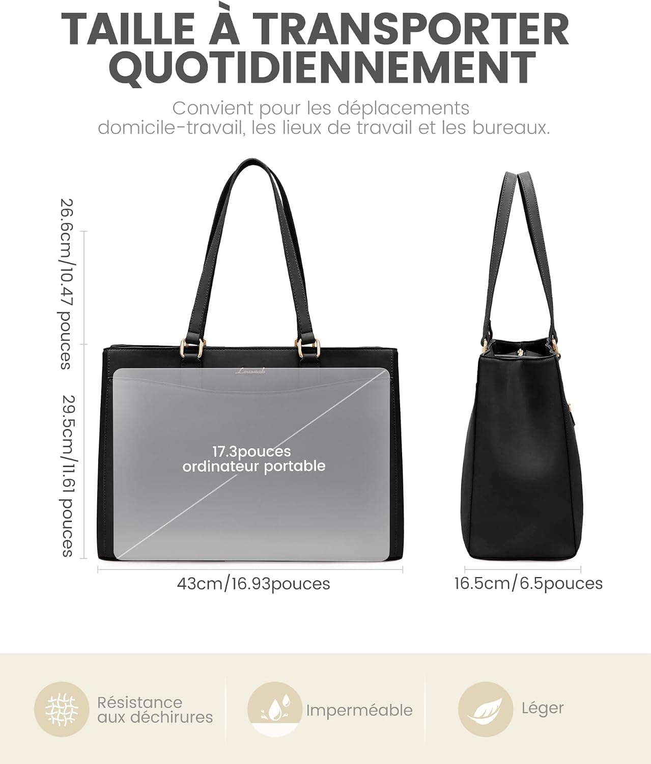 LOVEVOOK Sac Cabas Femme, Grande Sac Ordinateur Portable, Imperméable Sac de Cours Sacs a Main pour Les Cours Lycee, PU Cuir Sacoche Pour Travail étudiant Université Affaires