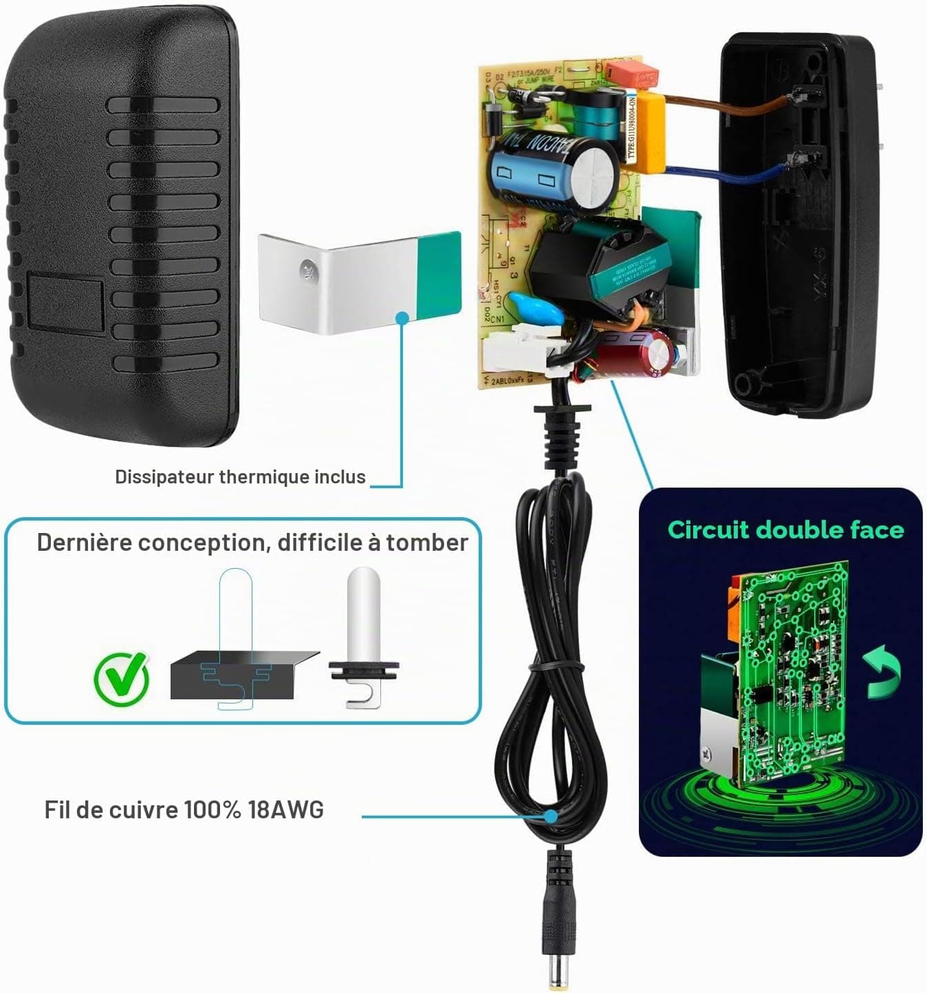 EFISH DC 12V 3A 36W Netzteil,Netzstecker für 12V Kleine elektronische Geräte,CCTV-Kamera,WLAN-Router,Hub,LED-Streifen,Telekom,Speedport,Scanner,Schalter,Türklingel+7 Verschiedene DC-Stecker