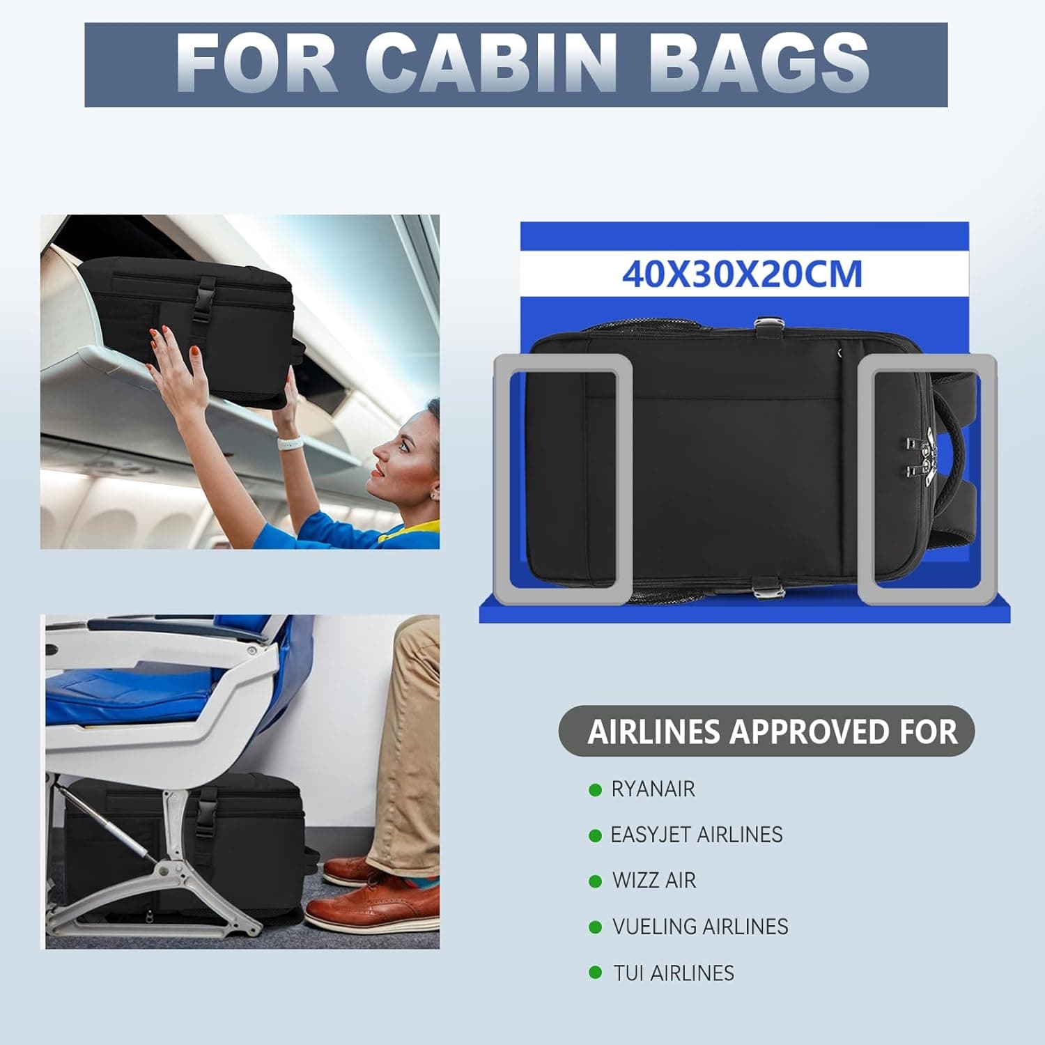 Lossga Sac a Dos Voyage Cabine Avion 40x30x20 Bagages Cabine Ryanair | Sac Cabine Avion avec Poche Antivol Unisexe Sac de Voyage Résistant Bagage à main 24L Sac de Cabine Sac à Dos Bag Main