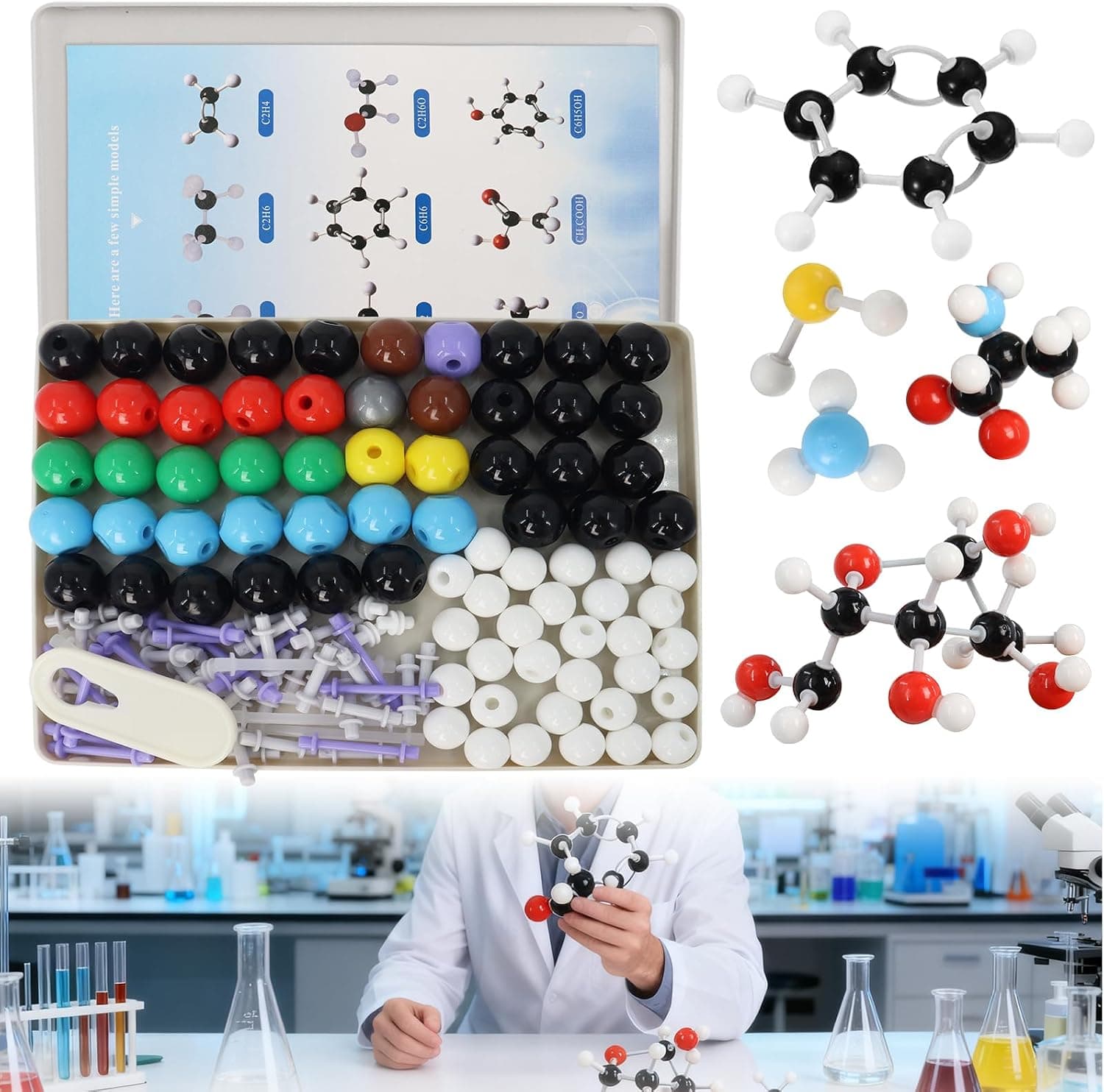 Kit de Modèles Moléculaires 189 Pièces pour Chimie Organique et Inorganique