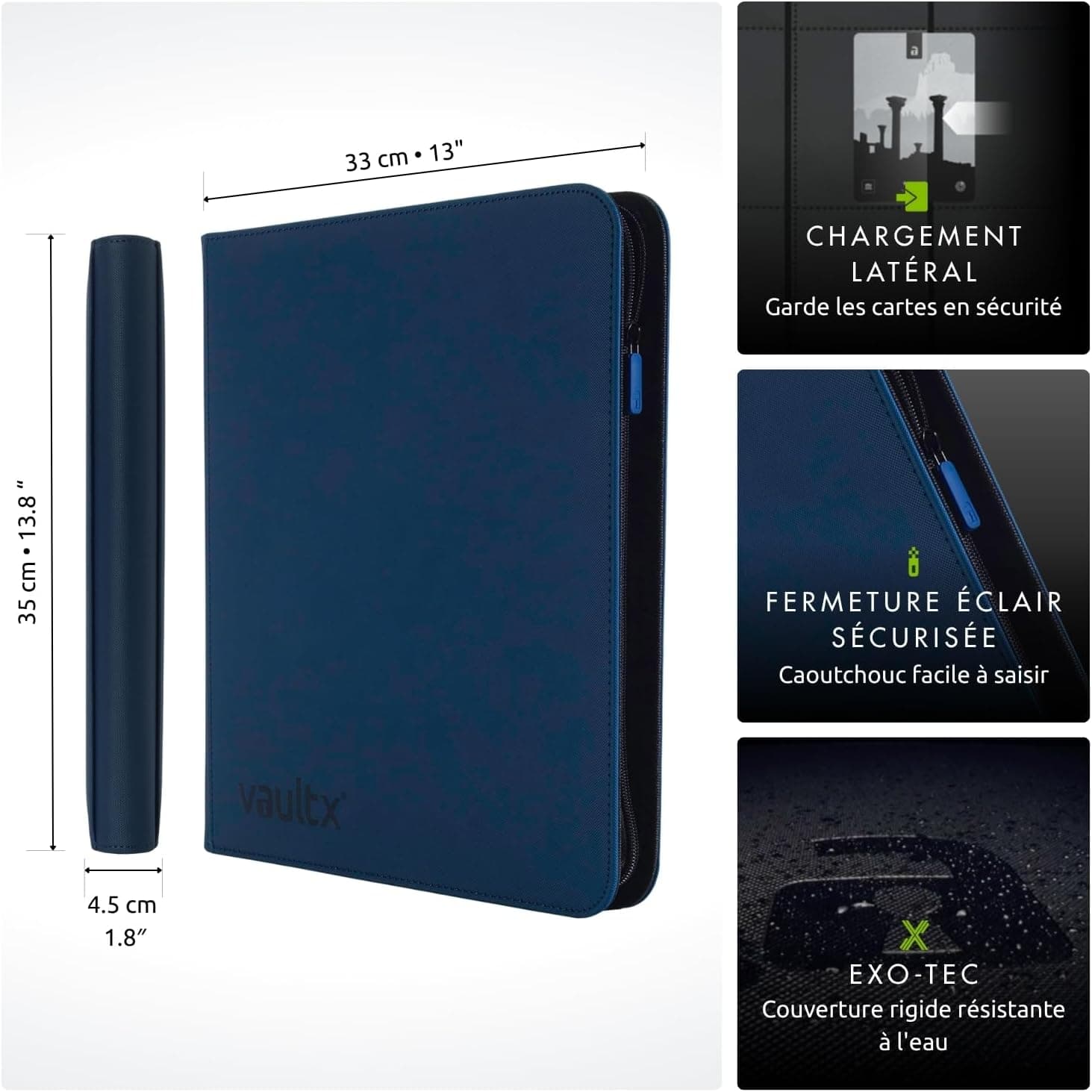 Vault X Exo-Tec® Classeur à 12 compartiments pour cartes à collectionner avec fermeture à glissière - 480 pochettes latérales