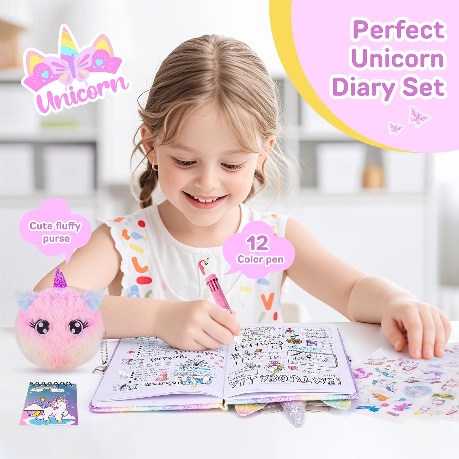 homicozy Journal secret fille, Journal licorne avec serrure pour les filles de 7-14 ans, carnet secret fille avec porte - monnaie en peluche, livre secret fille cadeau d'anniversaire Licorne