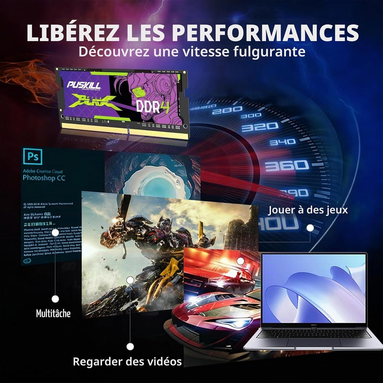 PUSKILL Mémoire RAM DDR4 16Go pour PC Portable, 3200MHz PC4-25600 CL22 1,2V, SODIMM 260 Broches, Module Unique, Mise à Niveau Plug & Play pour Ordinateur Portable, Compatible Intel et AMD