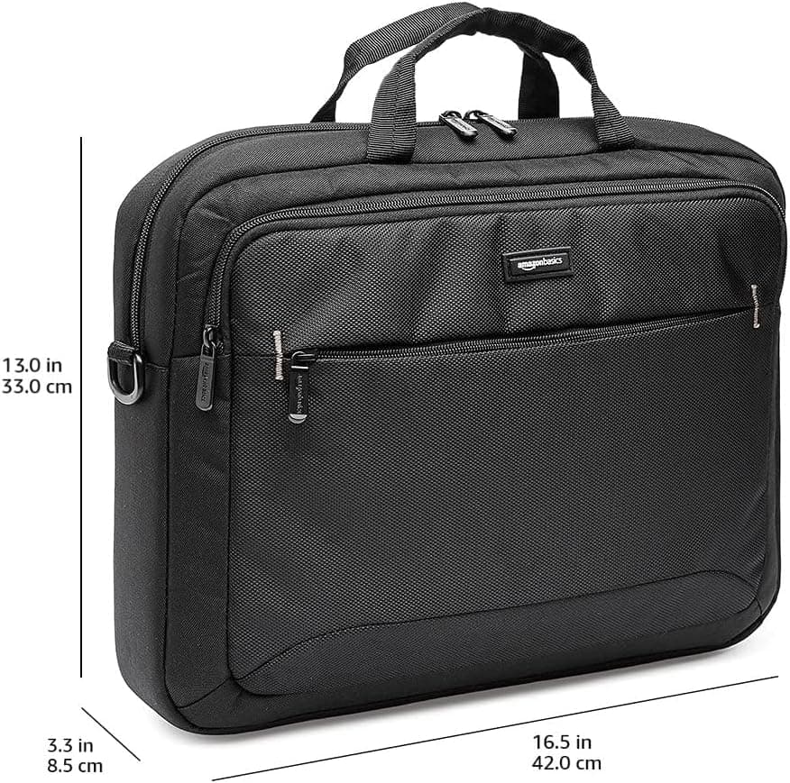 Amazon Basics Sac à bandoulière Compact pour Ordinateur Portable avec Poches de Rangement pour Accessoires (15,6 Pouces - 40 cm) Noir, 1 unité